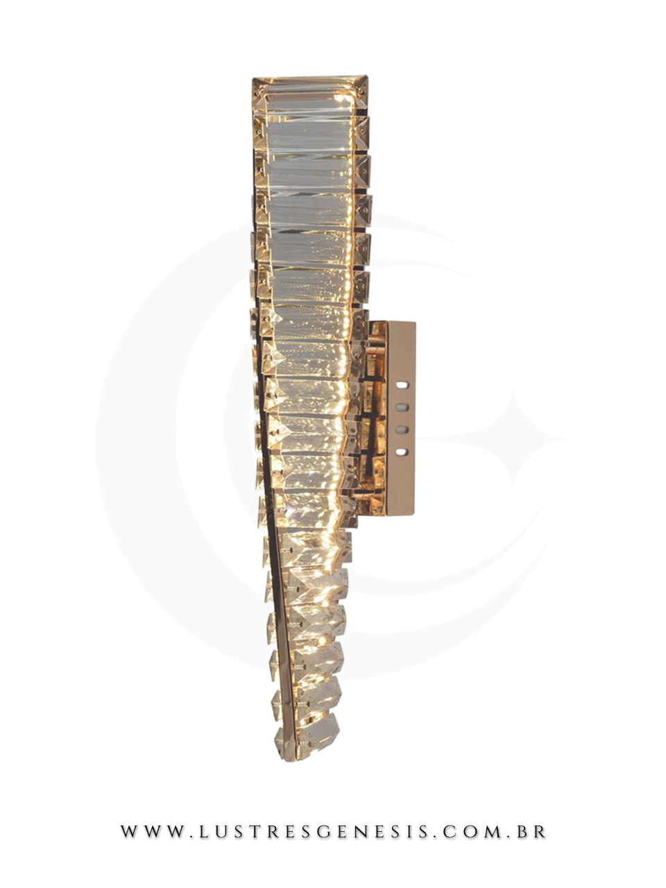 Arandela Cristal Metal Dourado DCB00791 LED 7W 3000K Bivolt 45x8cm, Sala de Estar, Quarto, Lavabo, Cabeceira de Cama, Corredor
